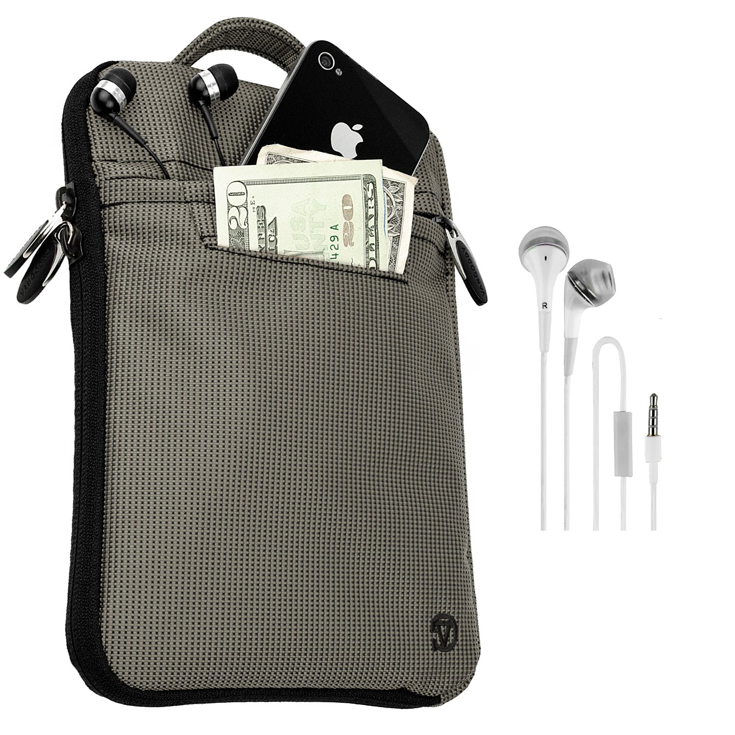 VanGoddy Hydei Sleeve Steel Grey Modern Padded Bag Pack Cover Case for Toshiba Excite Go 7' Tablet + White Hands-Free Earphones w/Microphone