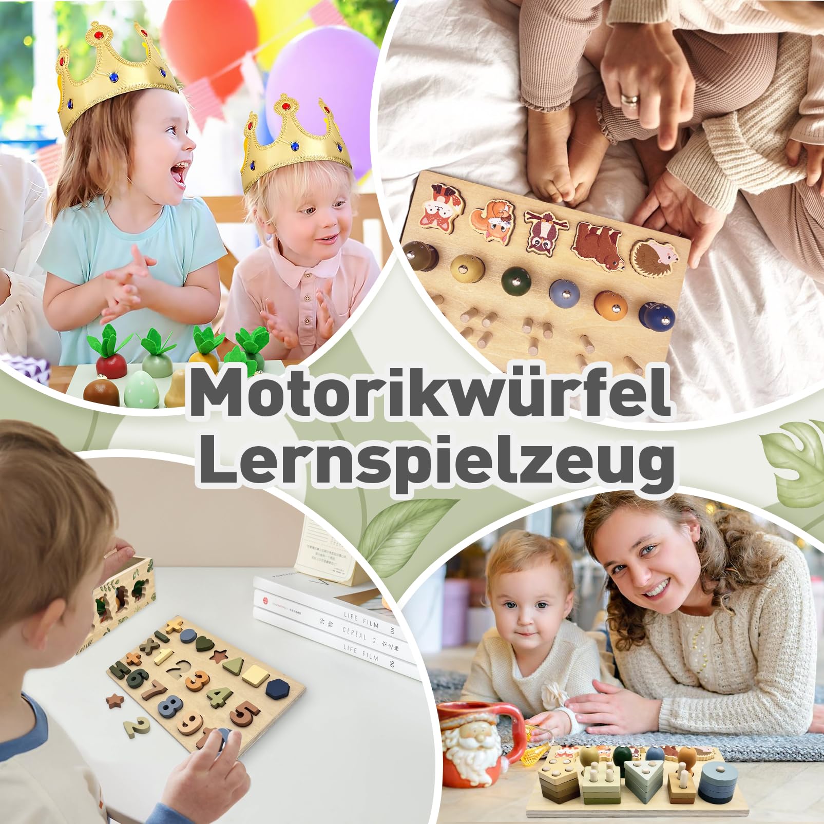 Montessori Zabawka dla Dzieci 1+ Lat, Drewniana Kostka Motoryczna 9 w 1, Safari, Zabawka Motoryczna, Prezent dla Dzieci 1-4 Lat