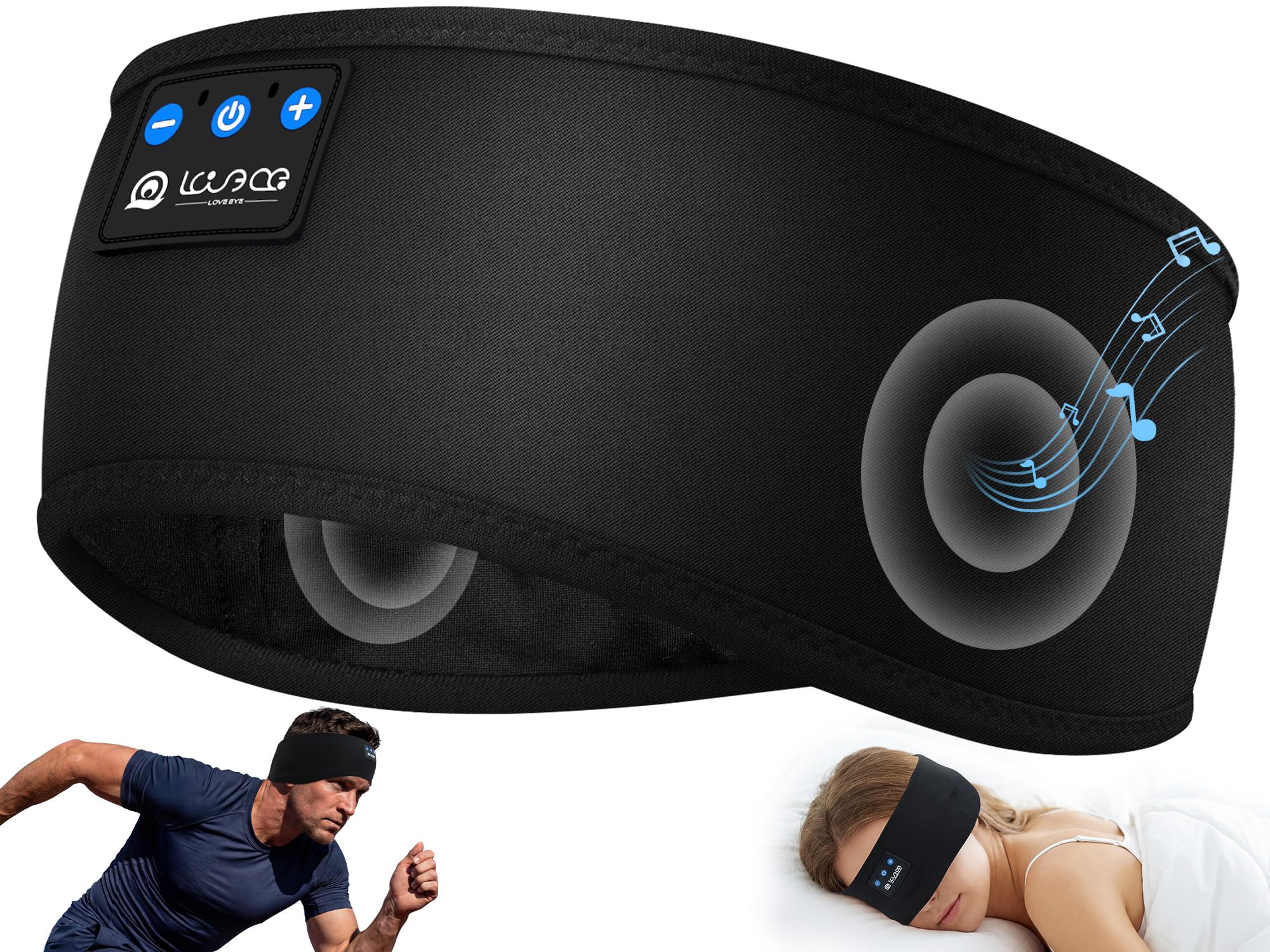 LOVE EYE Schlafkopfhörer Bluetooth, Kopfhörer Schlafen, Schlaf Stirnband Kopfhörer Headband Schlafmaske, Sportskopfhörer Musik schlafen Stirnband für Sport Training, Joggen, Yoga, Reisen Sport Schwarz