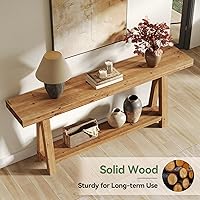 Vista 5 de 70.9-Inch Solid Wood Console Table for Entryway, Farmhouse Long Sofa Table with Shelves for Living Room, Hallway, Foyer, Easy Assembly