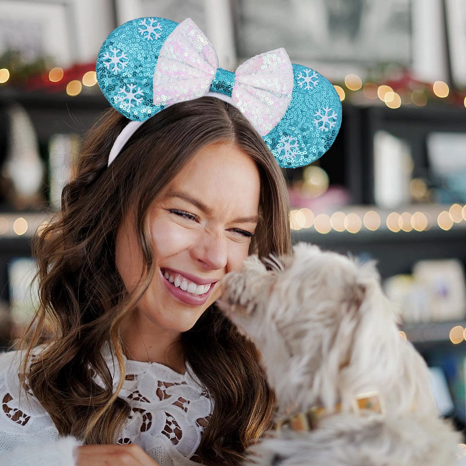 Amazon.com: ETLUK Mouse Ears Headband, Icy Blue Snowflake  display picture 2