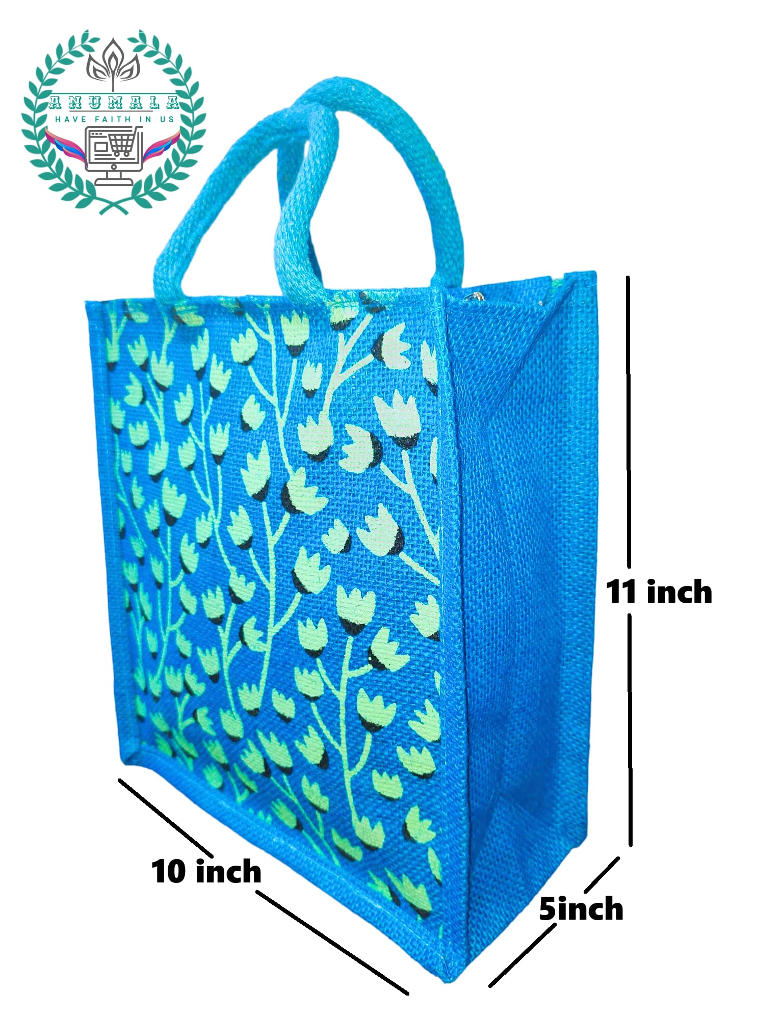 Anumala® Earthly Elegance The Eco-Friendly Jute Bags Beautiful Print| for Return Gifts, Office, Grocery, Picnic, Wedding Return Gifts. 11x5x10 inch (Pack of 50) 1