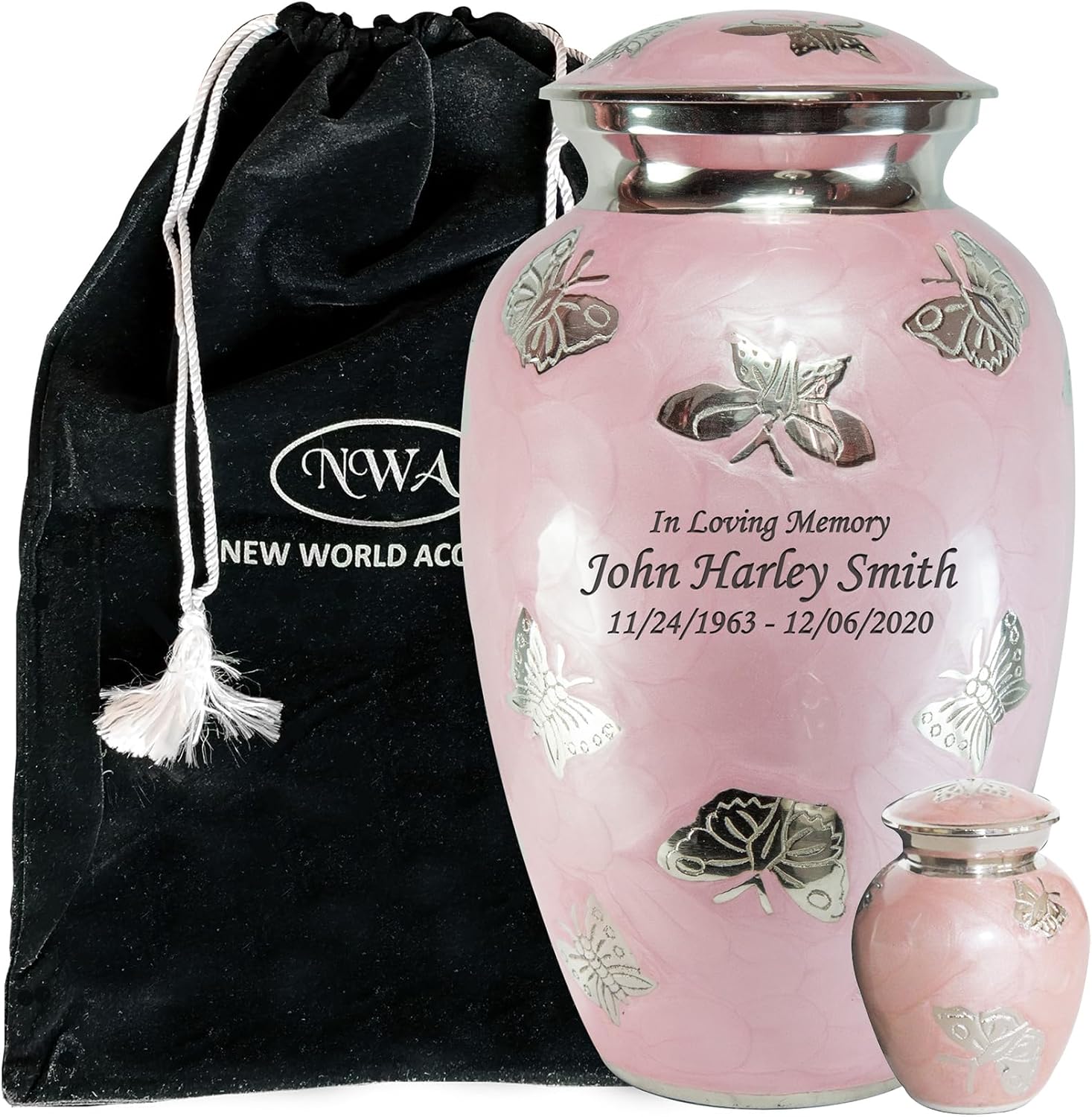 Pink Butterfly Cremation Urn for Human Ashes – Large Funeral Urn with Matching Keepsake & Personalized Engraving
