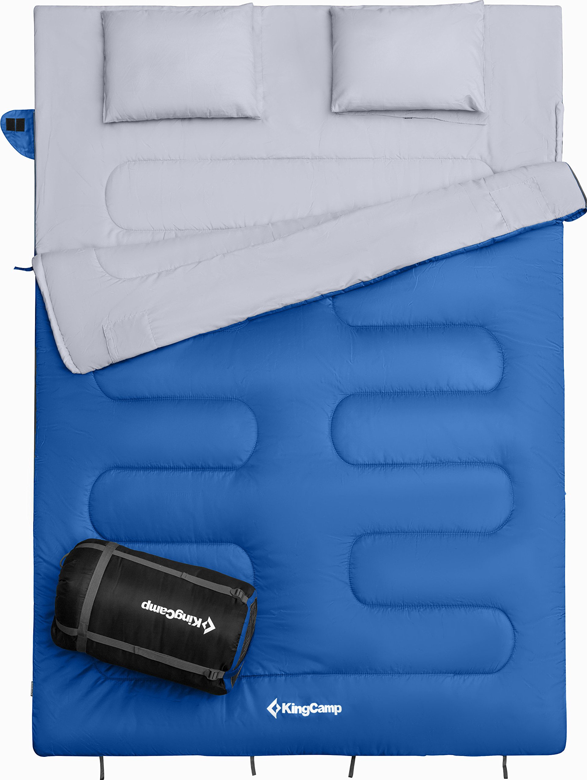 KingCamp dubbelslaapzak slaapzak dekenslaapzak winter volwassenen met kussen voor 2 personen en draagtas Aangename temperatuur voor outdoor camping, (olijf