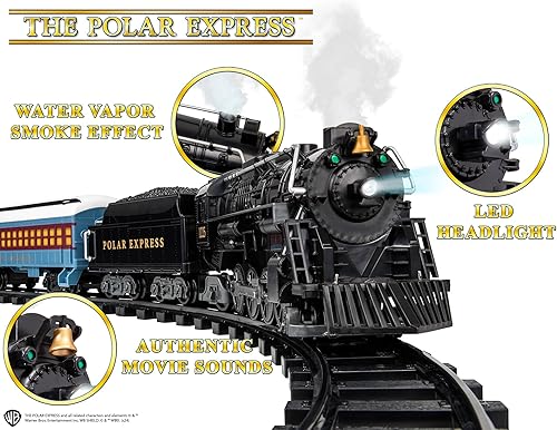 Miniatura 7 de Lionel Juego de tren de juguete Polar Express con Bluetooth, locomotora, vagones de tren y pista con sonidos auténticos de tren, luces y efectos de