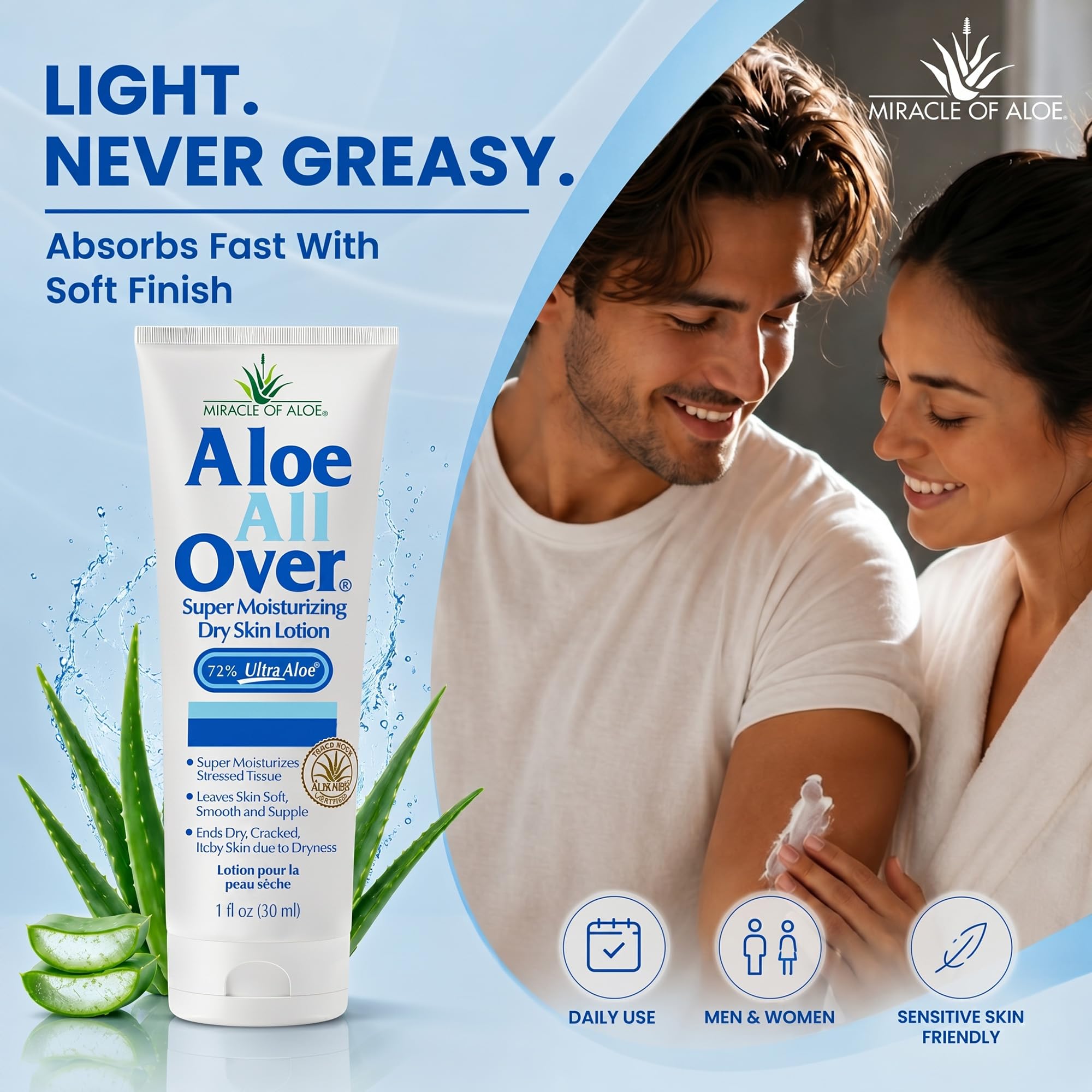 Miracle of Aloe Aloe Vera Lotion, 72% UltraAloe Gel, Face & Body Moisturizer