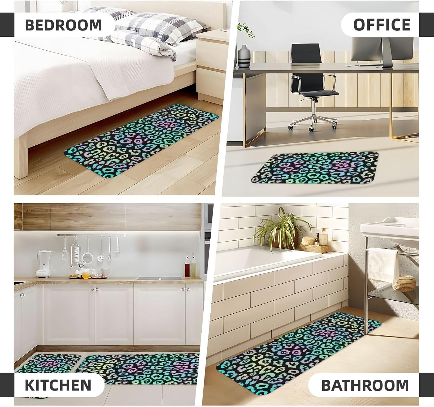Neon Leopard Print Kitchen Rugs Sets of 2 Non Slip Washable, Anti Fatigue Kitchen Mats for Floor, Home Decor