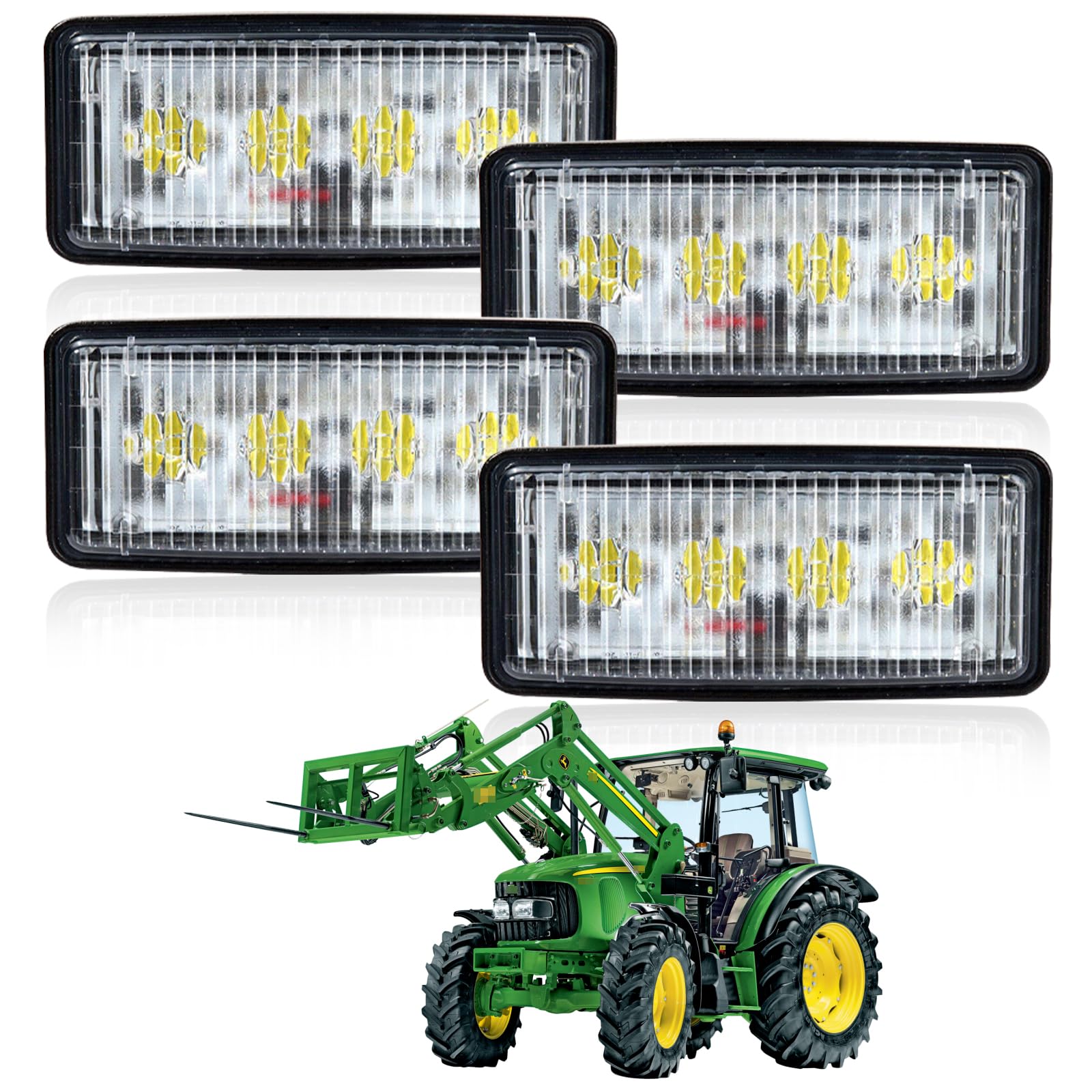 LED Upper Cab Light Lamp Replacement For John Deere 7210 7410 7510 7610 7710 7810, Replace R161288 RE306510 RE37450, Rectangular LED Tractor Work Light, 4-Pack