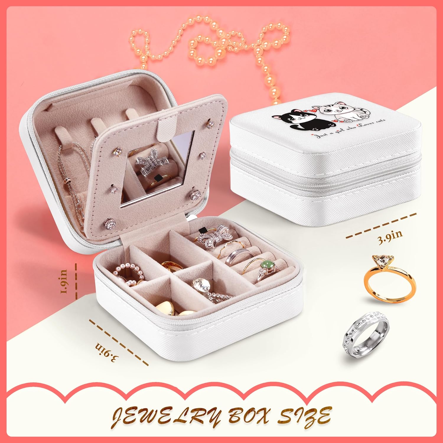 Cat Jewelry Box, Gifts For Women Teens Girls Age 8-12, Cat Lovers Stuff Items Accessories Things Merchandise Decor Merch, Travel Ring Earrings Necklace Organizer Holder! - Image 2