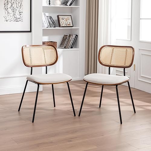 Miniatura 5 de AQG Sillas de comedor de ratán, sillas de comedor modernas de mediados de siglo, juego de 2 sillas con respaldo de caña, sillas de cocina y comedor