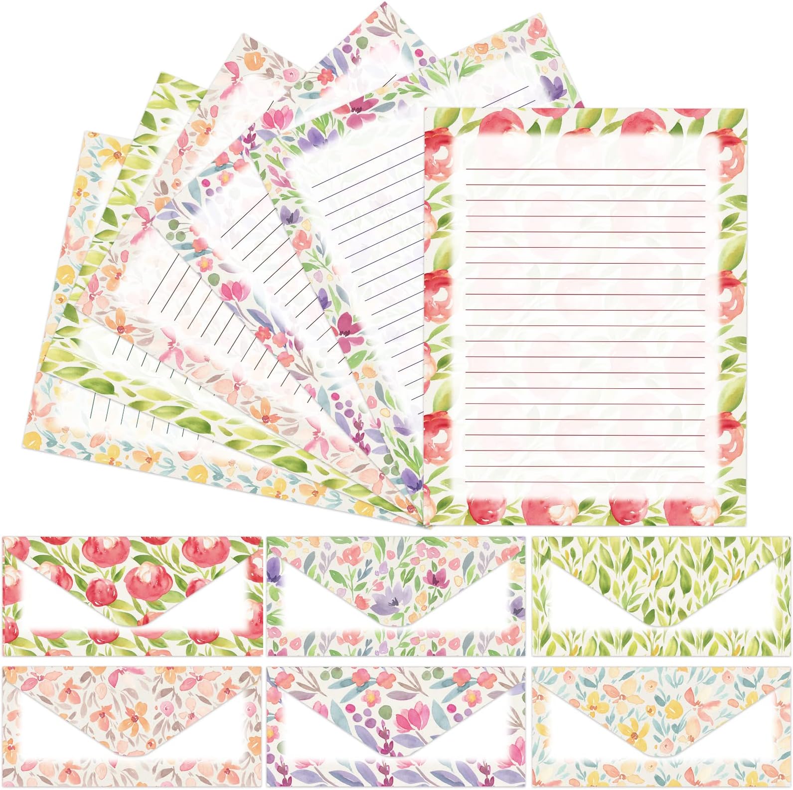 Stationary Paper with Envelopes Floral Stationary Set with Lines Letter Writing Paper 8.5โ x 11โ