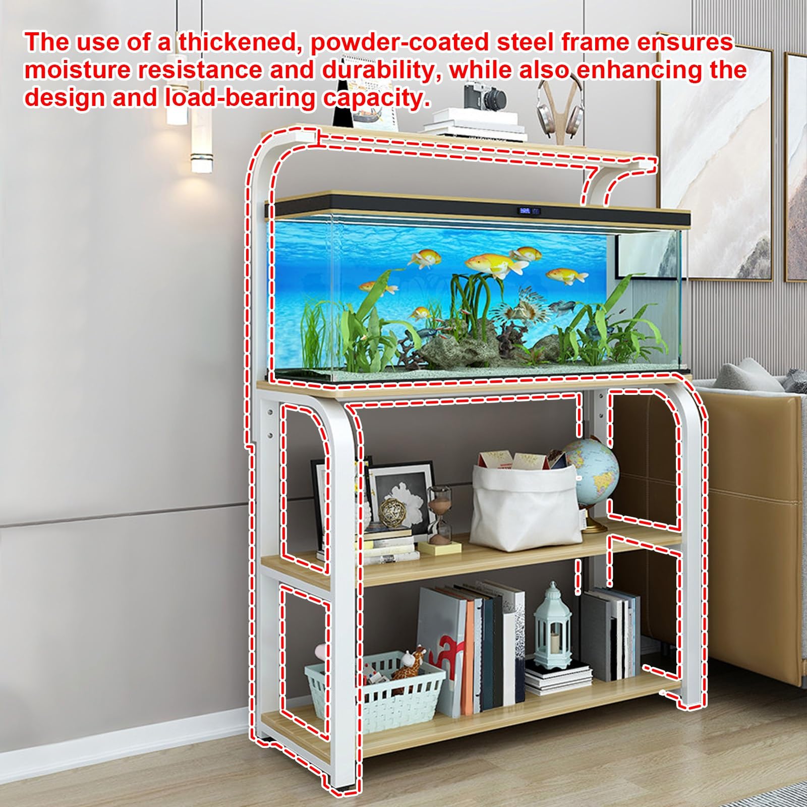 Support pour aquarium, armoire d'aquarium en métal lourd, support pour reptiles, étagère de rangement multifonctionnelle, cadre en métal stable, design à 3 couches, hauteur réglable (blanc, 40 x 80 cm