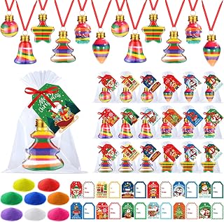 24 Pack Christmas Sand Crafts Sand Art Hanging Ornaments for Christmas Tree Xmas Shaped Bottles DIY Craft Bulk Create Your Own Xmas Winter Home Classroom Party Decoration Supplies