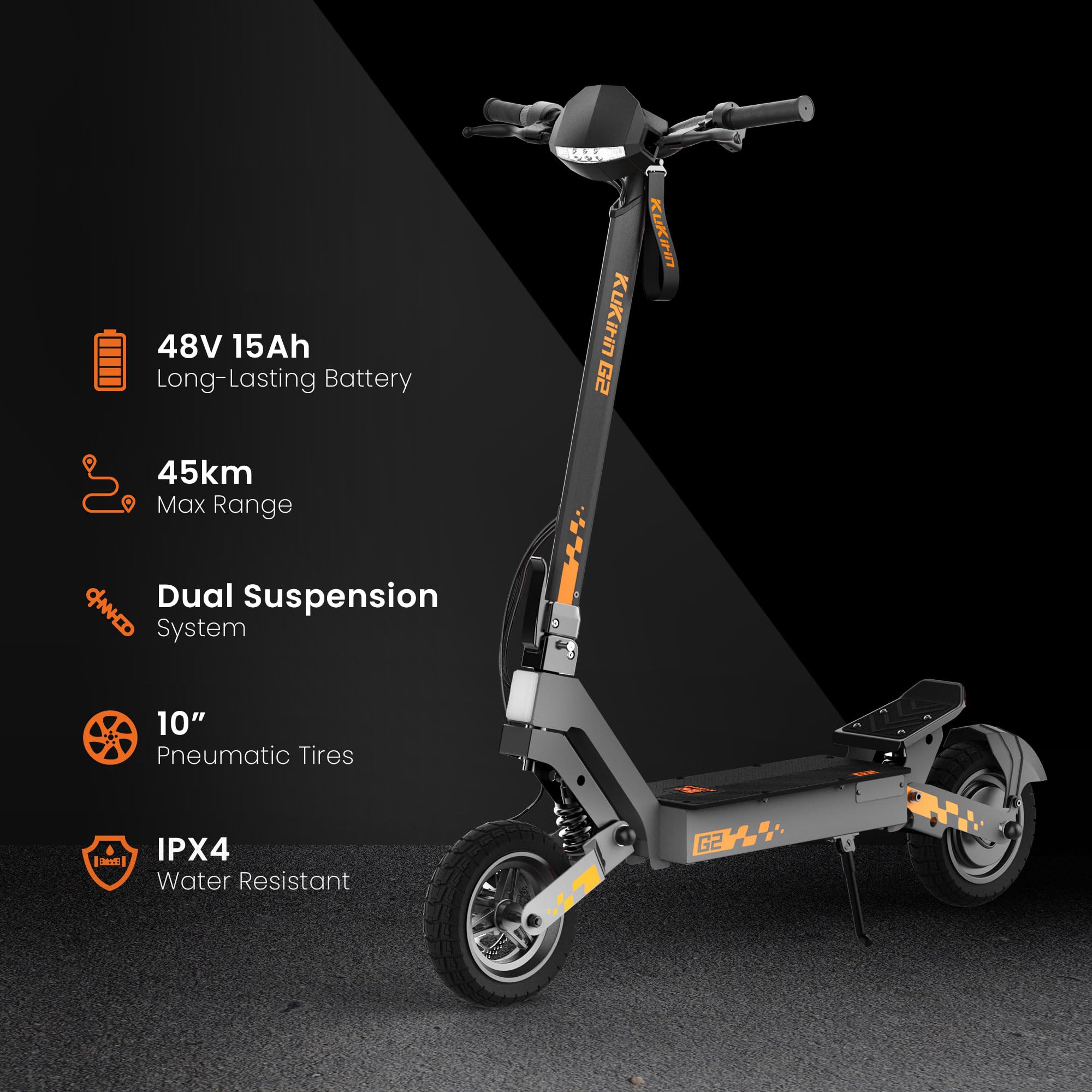 KUKIRIN G2 Trottinette Électrique Adulte, Batterie 48V 15,6Ah, Jusqu’à 55 km, Pneus Tubeless 10 Pouces, Double Suspension, Double Frein à Disque, Écran Couleur Tactile, Pliable