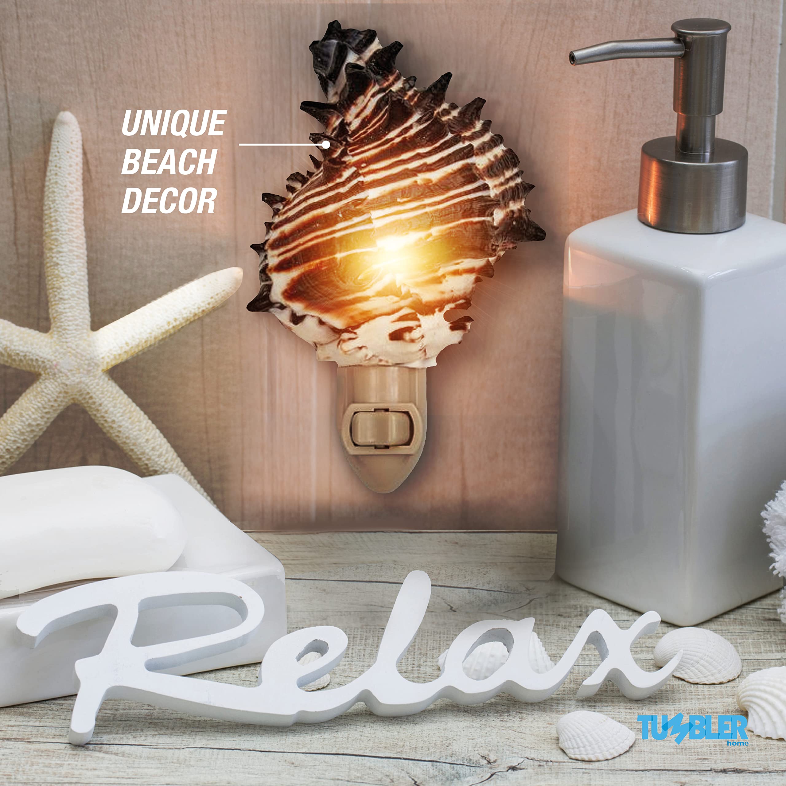 Tumbler Home Shell Night Light, Seashell Nightlight for Bathroom