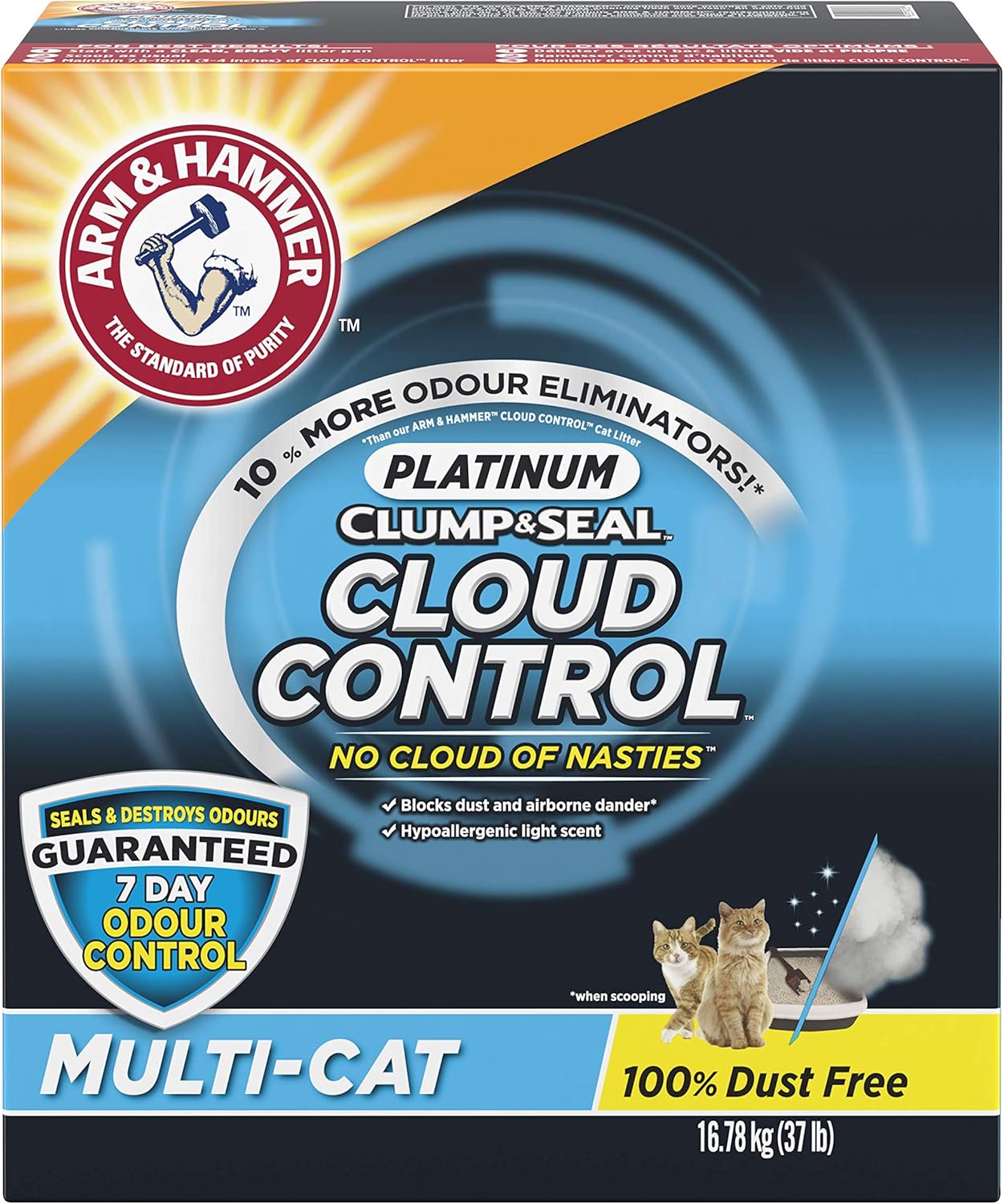 Arm & Hammer Platinum Clump & Seal Cloud Control Clay Cat Litter, Multi