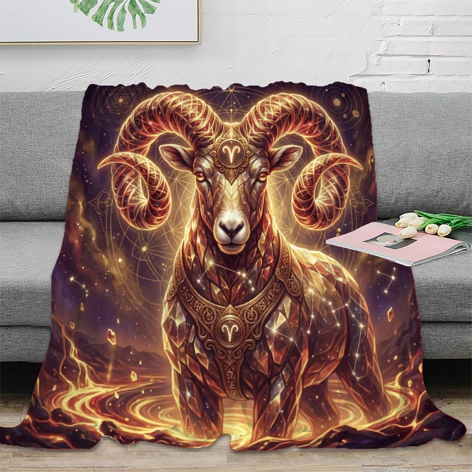 H3B8U2Y5 Aries Zodiac Flame Ram for for Soft Throw Blanket, Living Room Bed