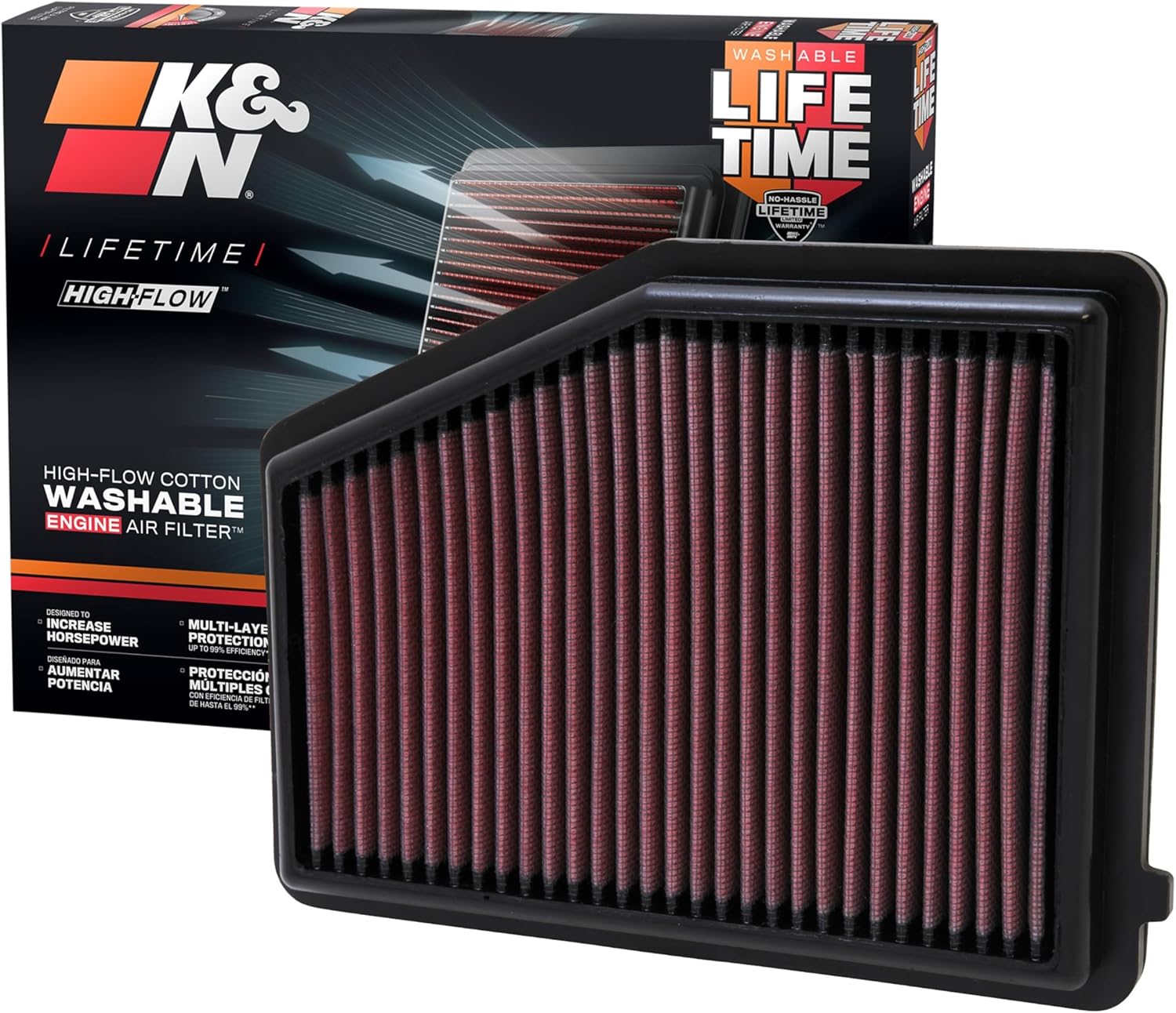 K&N High-Flow Original Lifetime Engine Air Filter: Increase Power: Premium, Washable: Compatible with 2012-2015 Acura/Honda: ILX, Civic, 33-2468