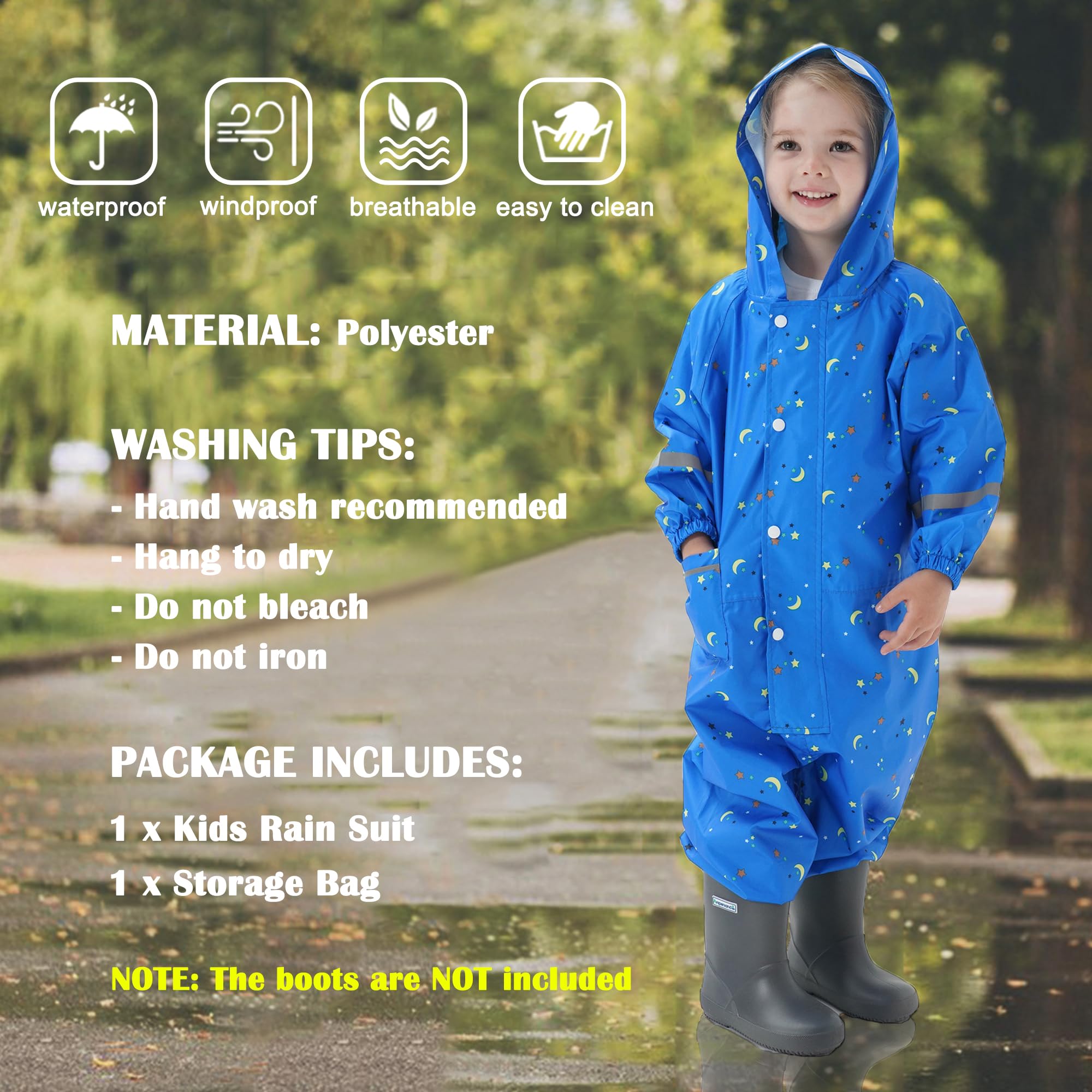 Fewlby Tuta Impermeabile Bambini, Tuta Pioggia Bambina Antipioggia con Cappuccio Poncho Impermeabile Ragazze Ragazzi Giacche da Pioggia con Cappello Trasparente per 1-10 Anni