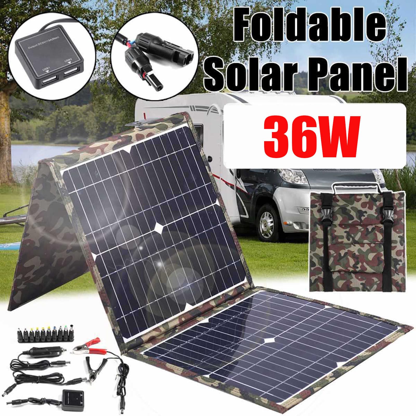 Pannello solare pieghevole, caricatore solare portatile da 18 V con doppie porte di uscita 5V/2A per uso esterno