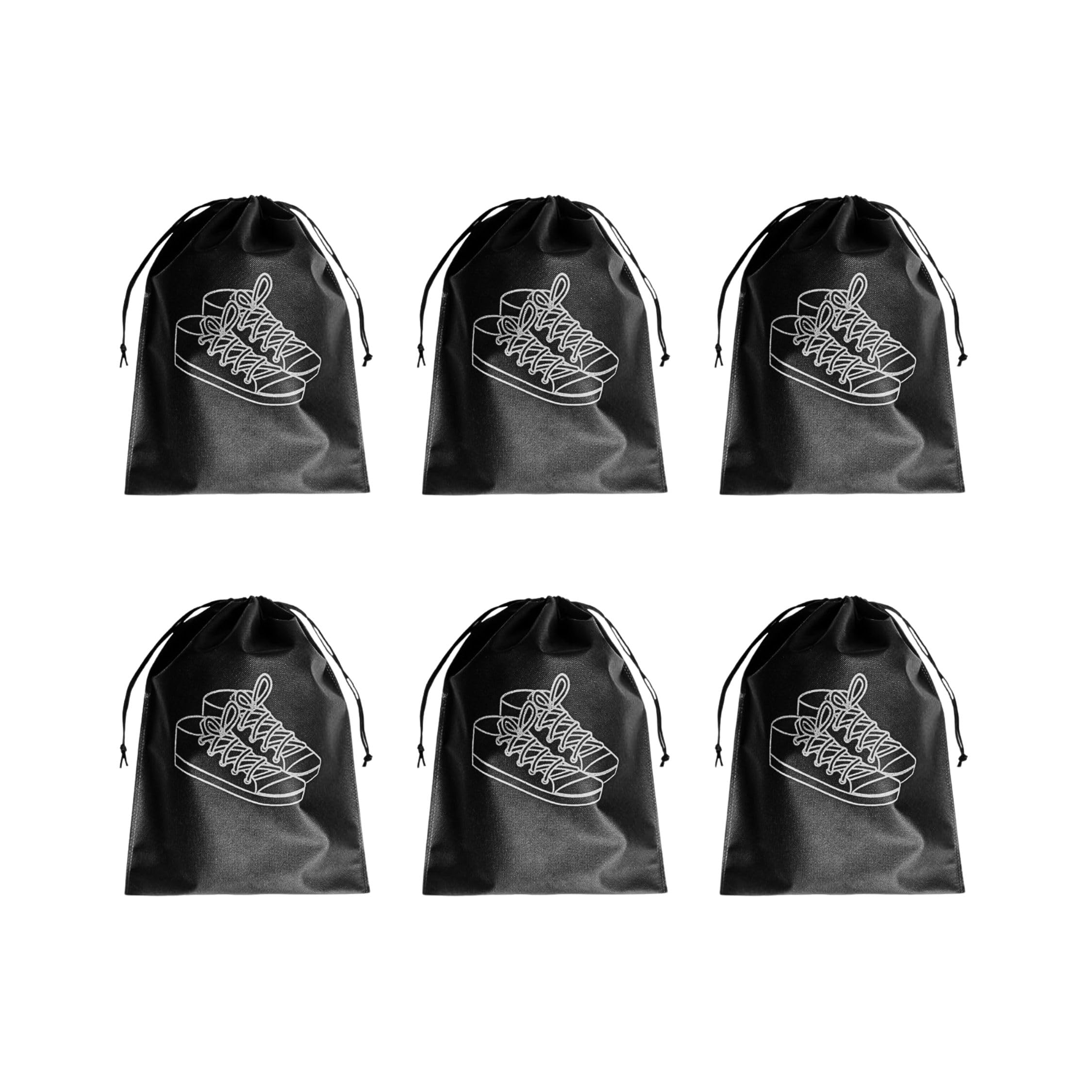 Premium Shoe Cover Bags Set of 6 | Large 16x12 Travel Shoe Pouches | Non-Woven, Dustproof Storage Bags | Drawstring Closure, No Window – Classic Black-image-6