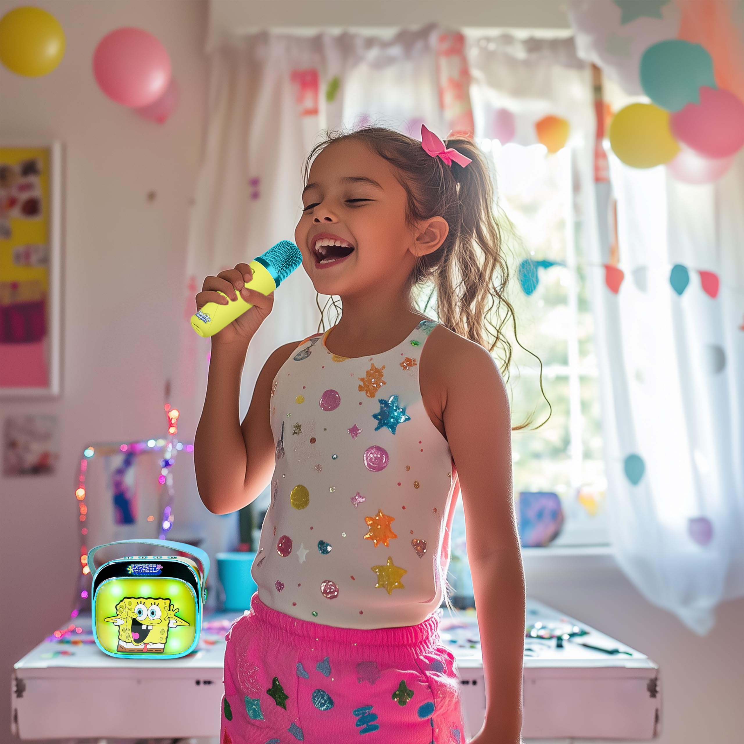 WIRELESS Karaoke Speaker with Microphone and LED Lights SpongeBob Compatible with Any Bluetooth Sound Source - Image 2