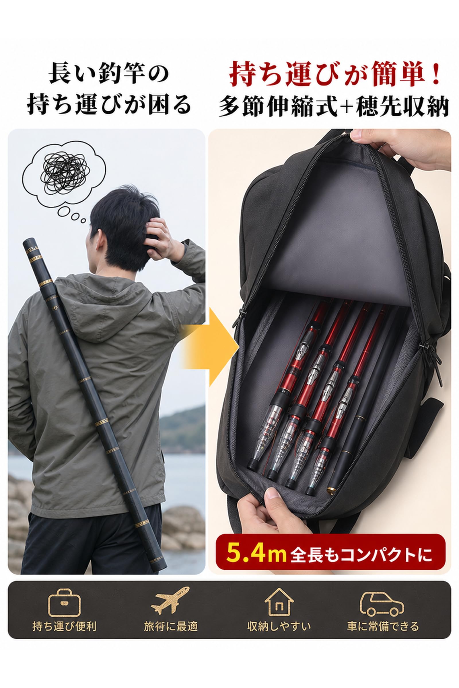Amazon | [lalarimi]ヘチ竿 5.4m カーボン製 振出式 黒鯛 落とし込み