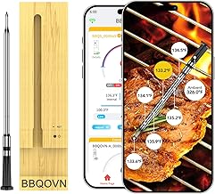 WiFi Bluetooth Wireless Meat Thermometer Unlimited Range, Check Temp Anywhere,7 NIST Certified Sensors with Ambient Temp, Monitor for BBQ, Grill, Oven, Smoker, Air Fryer (Black)