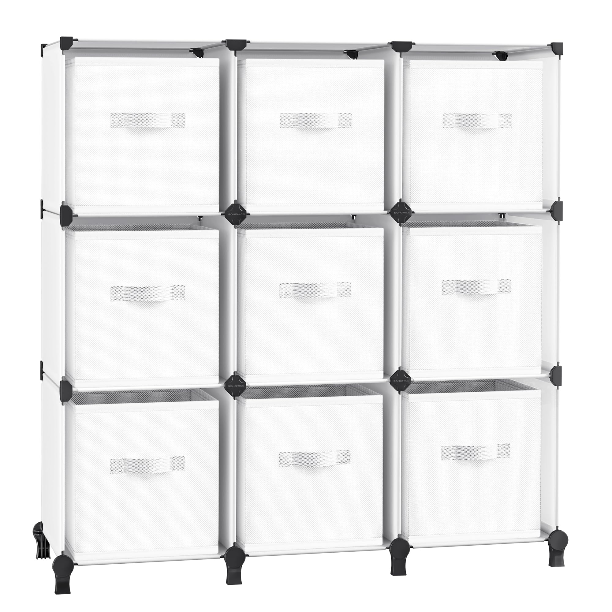 SONGMICS Estantería Modular, Cubo de Ropa con Cajas de Almacenaje, Armario Modular de 9 Compartimentos, Personalizable, Expandible, Ahorro de Espacio, Dormitorio, Blanco Nube LPC092W01
