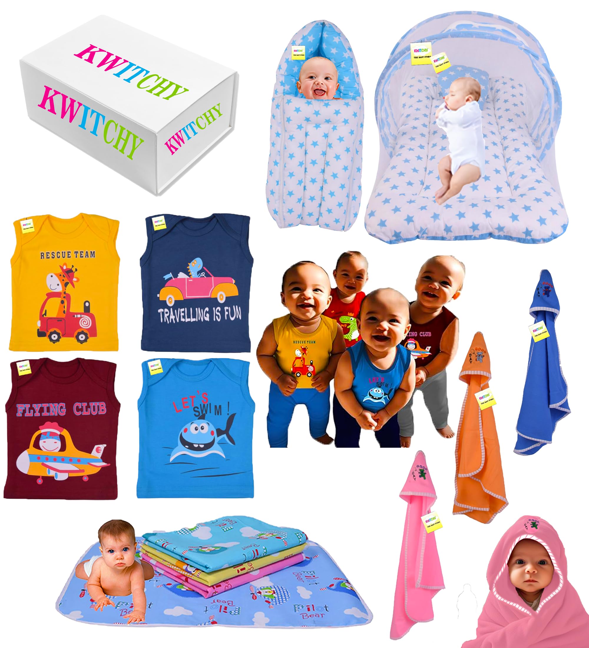 Kwitchy New Born Baby All in One Gift Pack Daily Essential Items Combo (0-6 Months) Blue-image-6