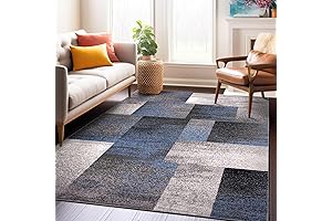 Rugshop Modern Distressed Boxes Area Rug 5' x 7' Blue