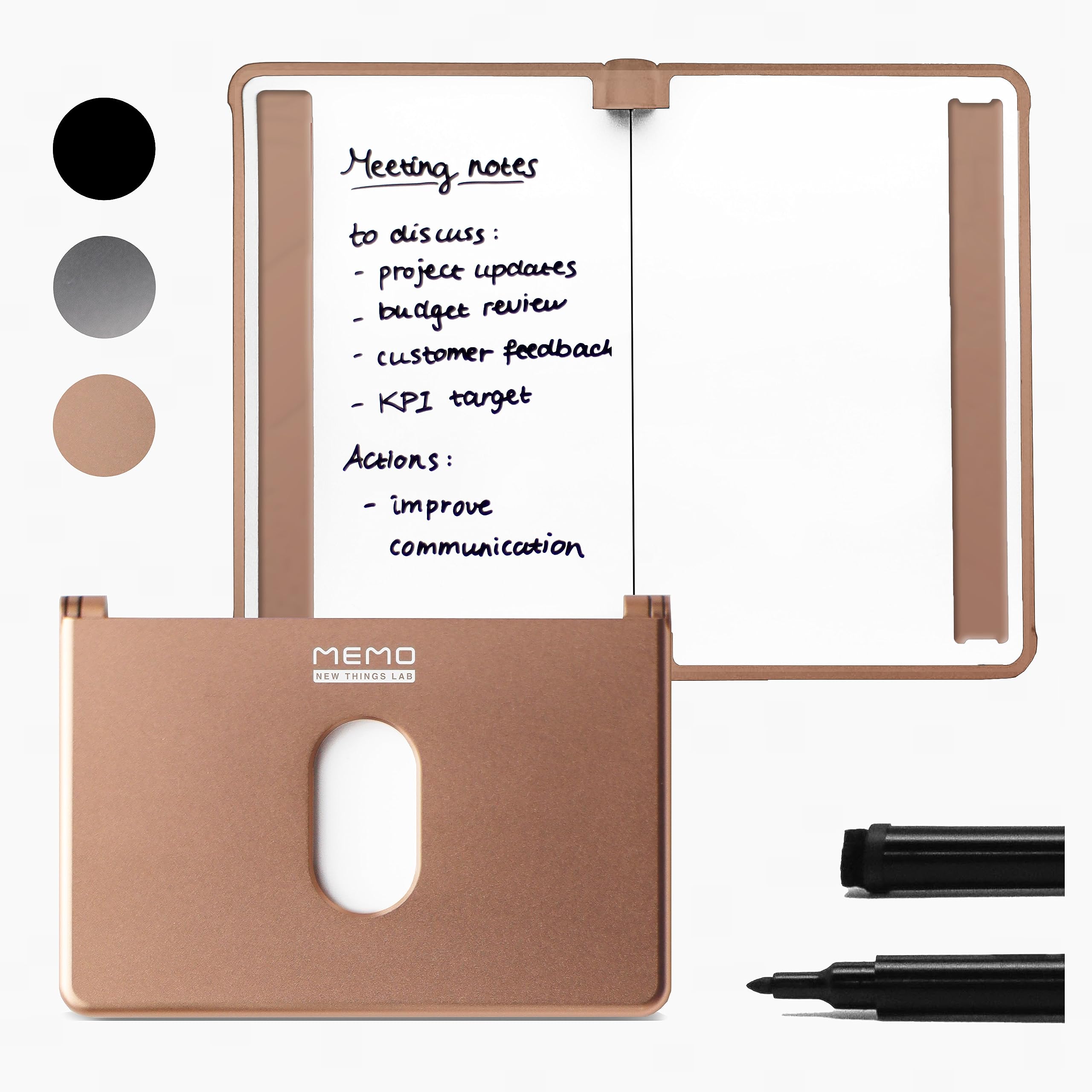 MEMO Whiteboard Wallet - an Innovative Mini Pocket Notebook & Aluminum RFID Blocking Wallet for Men & Women - Dry Erase Notepad w/ 6 Card Slots, Pen & Magnet Closure - Gilded Rose