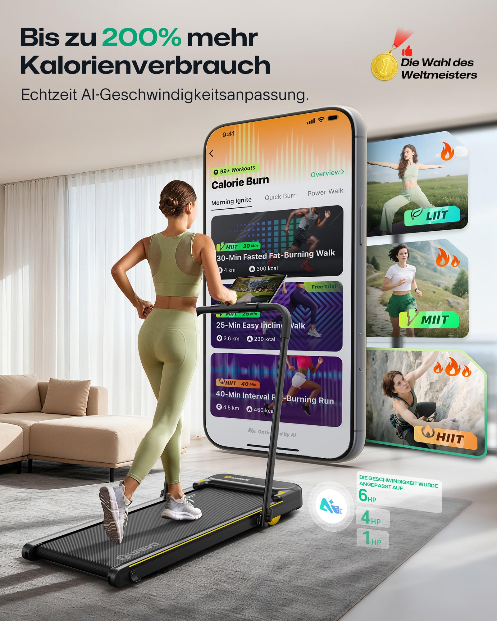 UREVO 2 in 1 Laufband für zuhause mit APP, Walking pad mit doppelter Stoßdämpfung, ‎1-10 km/h Laufband Klappbar mit Fernbedienung und LED-Anzeige für Zuhause/Büro