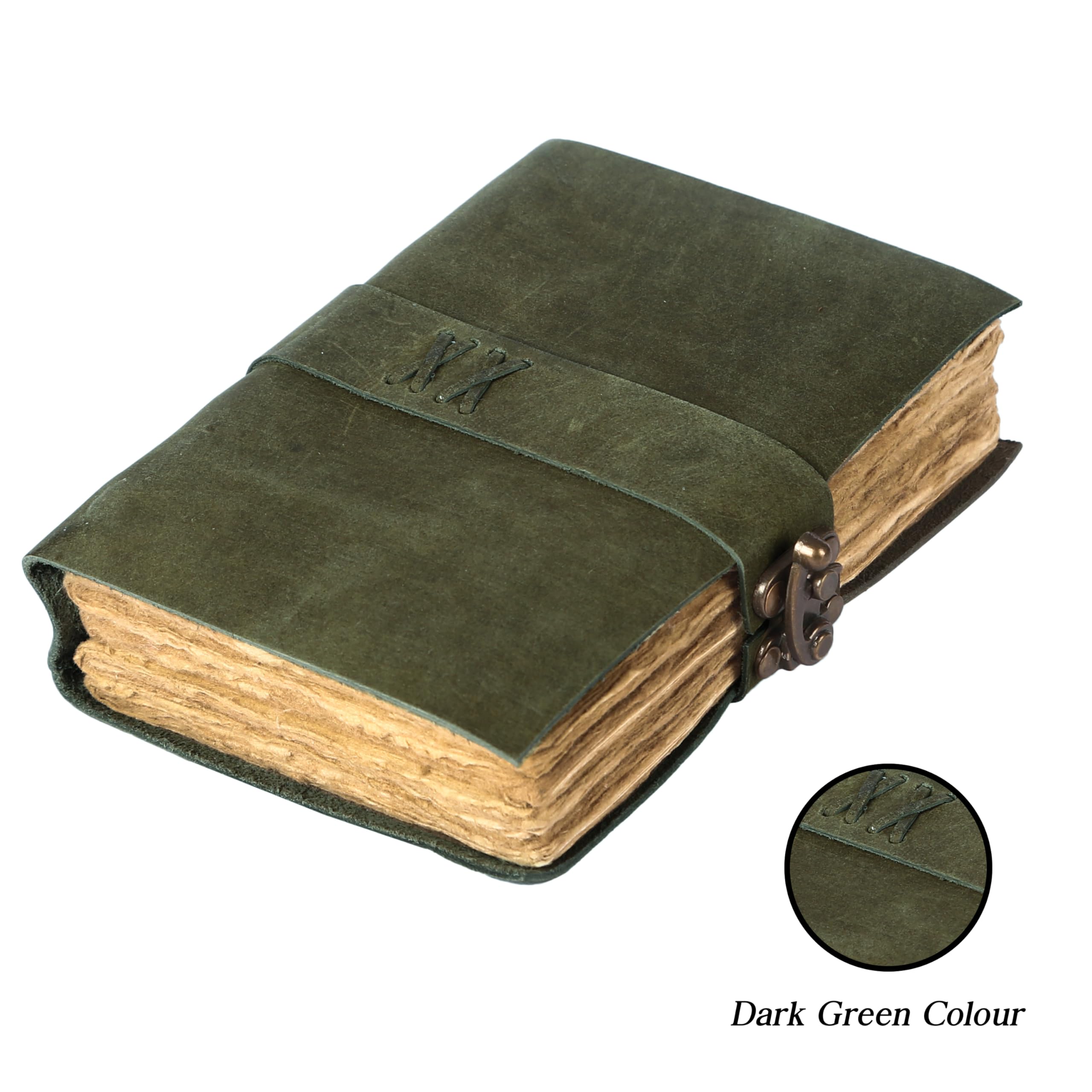 Komal's Passion Leather Vintage-Leder-Tagebuch, handgefertigt, Büffelbüffel-Rand, Papier, gebundenes Tagebuch für Damen und Herren, Vintage-C-Lock-Verschluss, ideal zum Schreiben und Reisen für