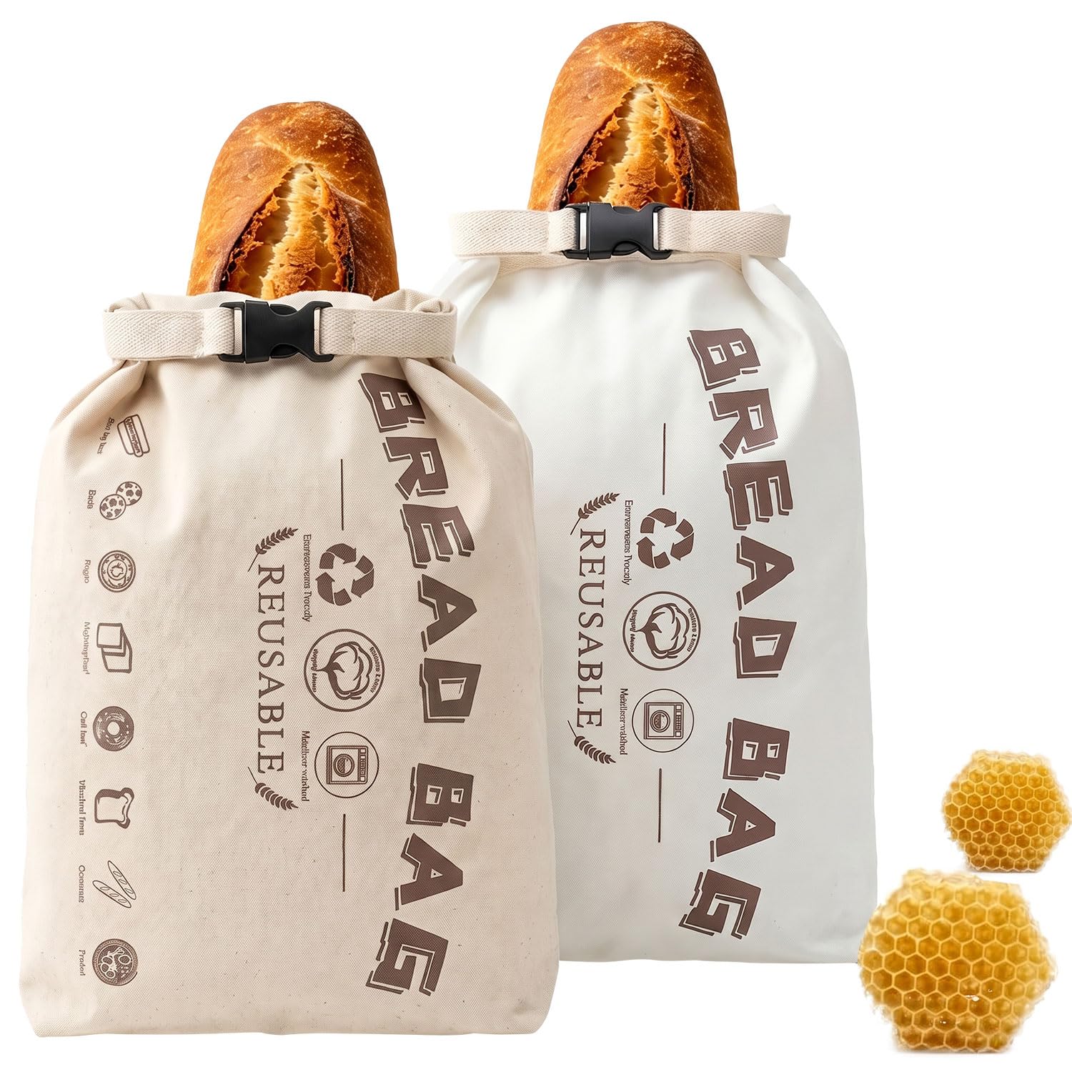 Bolsas de pan de cera de abejas reutilizables en pack de 2 unidades grandes de algodón (43x32 cm)