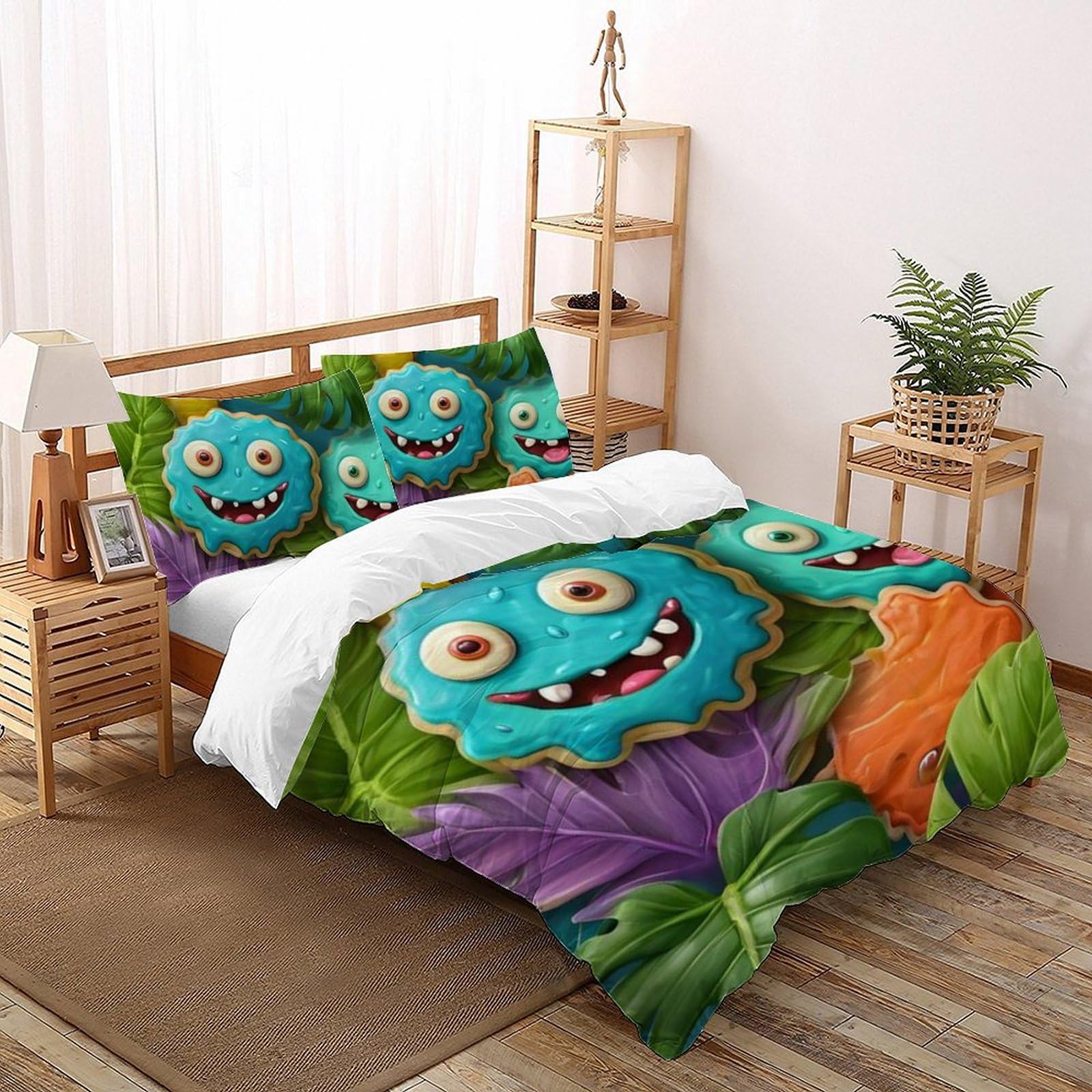Housse de couette plantes 3D 200x200cm en microfibre douce et anti-plis pour lit enfant double