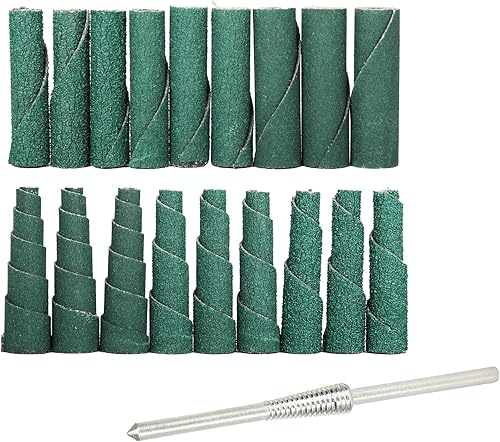 Bandas de lijado de circonita de grano 60 de 0.4 x 1.5 pulgadas, carrete de papel de arena en forma de conocilindro, mandril autoapriete de vástago