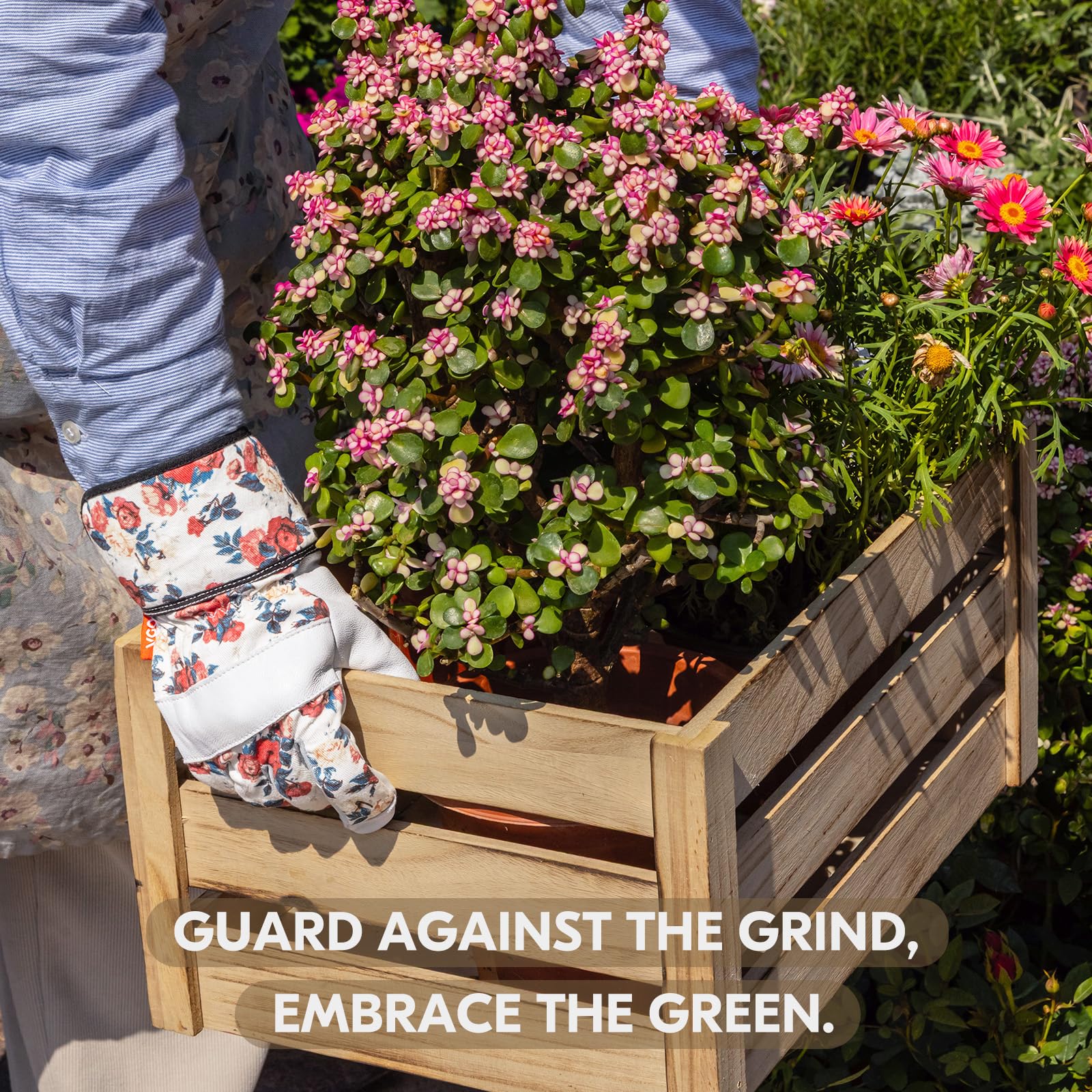 Vgo... 1 Pair Women's All-in-One Gardening Gloves, Goat Leather Thorn Proof & Touchscreen - Image 3