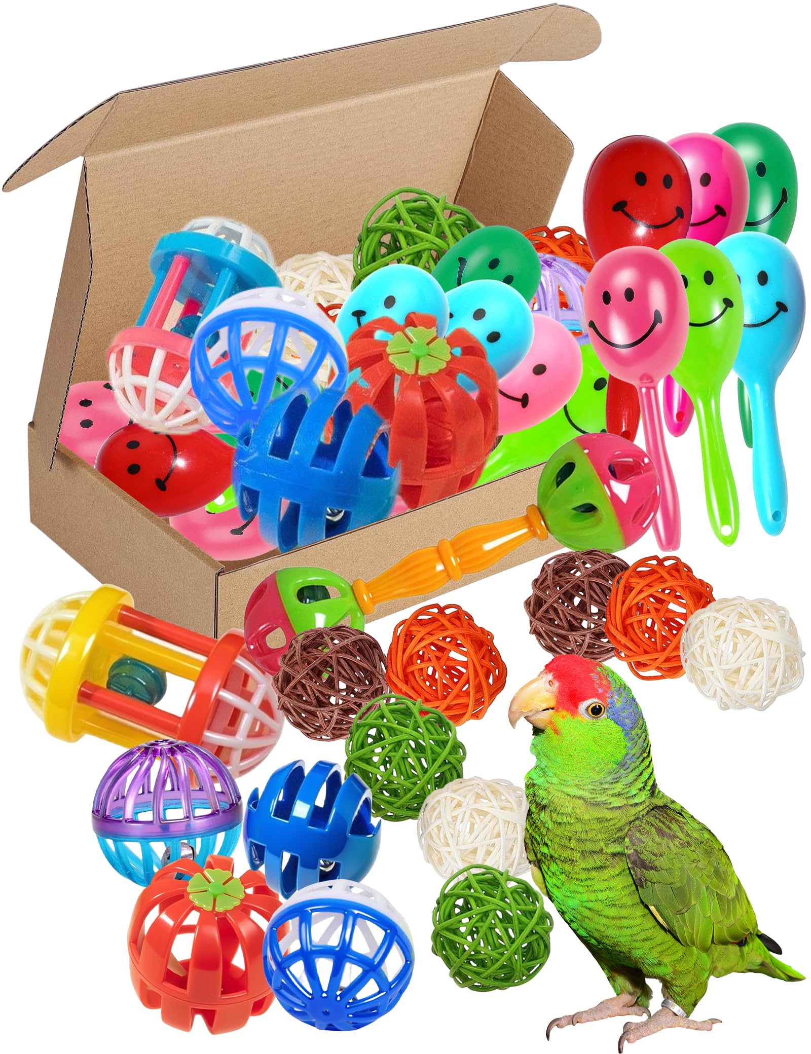 20-Pack Bird Toys for Parakeets, Budgies – Colorful Cage Accessories with Bells & Chewing Fun (1.6'' - 5.5'', Bird Toys Mega Set)