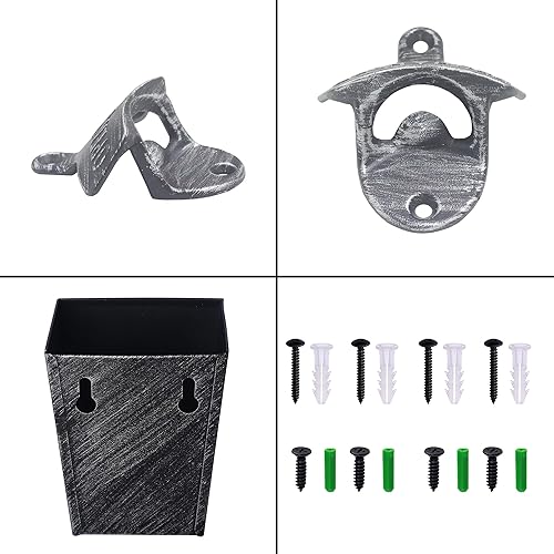 Miniatura 4 de Abridor de cerveza rústico para exteriores, para montar en la pared, abrebotellas con atrapador de drenaje plateado antiguo (2 paquetes)