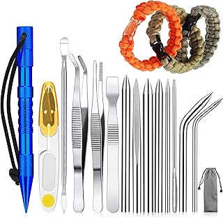 14 Pieces Paracord Tools Paracord FID Needle Set Paracord Stitching Set Stainless Steel Lacing Needles Smoothing Tool Knotter with Marlin Spike for Paracord Work Leather Weaving (Blue)