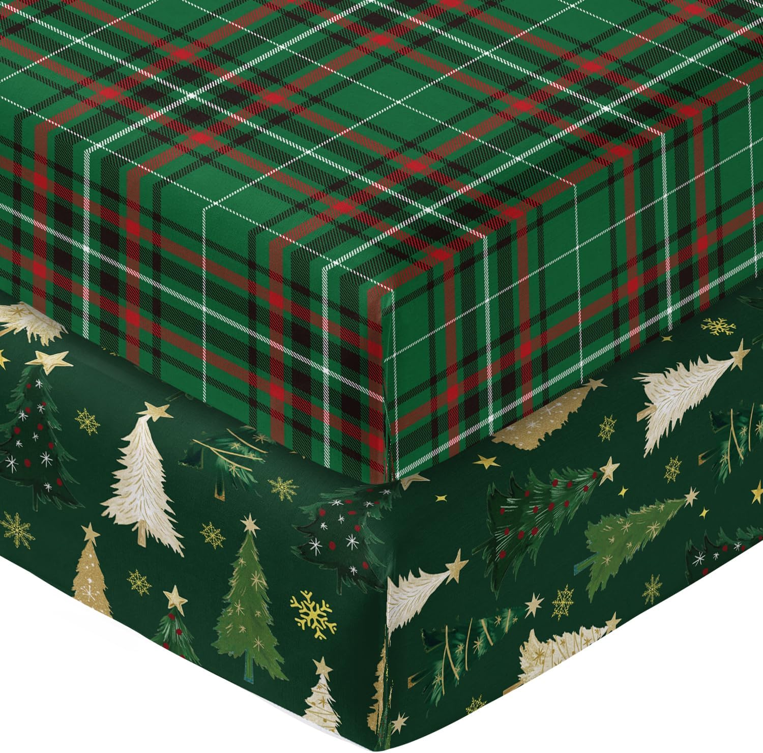 Horaldaily 2 Pack Fitted Crib Sheet for Boys Girls,Christmas Soft Breathable Washable Jersey Microfiber Baby Crib Sheet, Fits Standard Size Crib Mattress 28in x 52in, Trees Nursery Sheet Green/Green