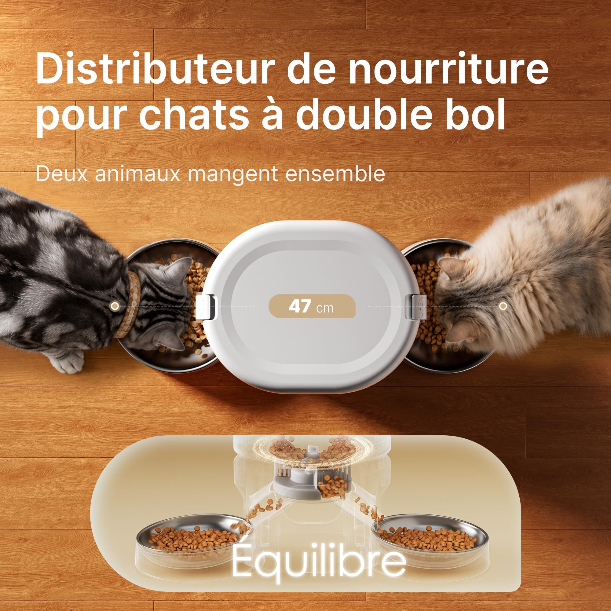 Distributeur Croquettes Chat Automatique avec 2 Bols - WiFi 5G | Contrôle par App, 5L avec Minuterie Programmable pour Maisons à Chats Multiples et Chiens, Enregistrement Vocal de 10s