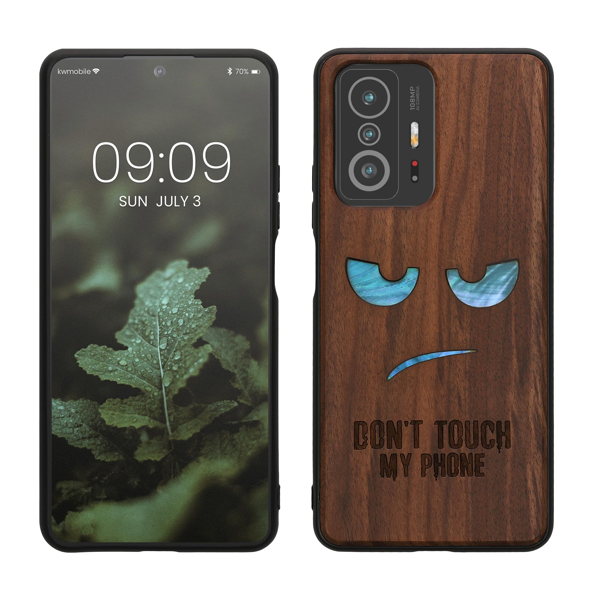 Custodia Xiaomi 11T/11T Pro In Legno Naturale - Cover Protettiva Con Bumper In Silicone, Marrone - Foto 5