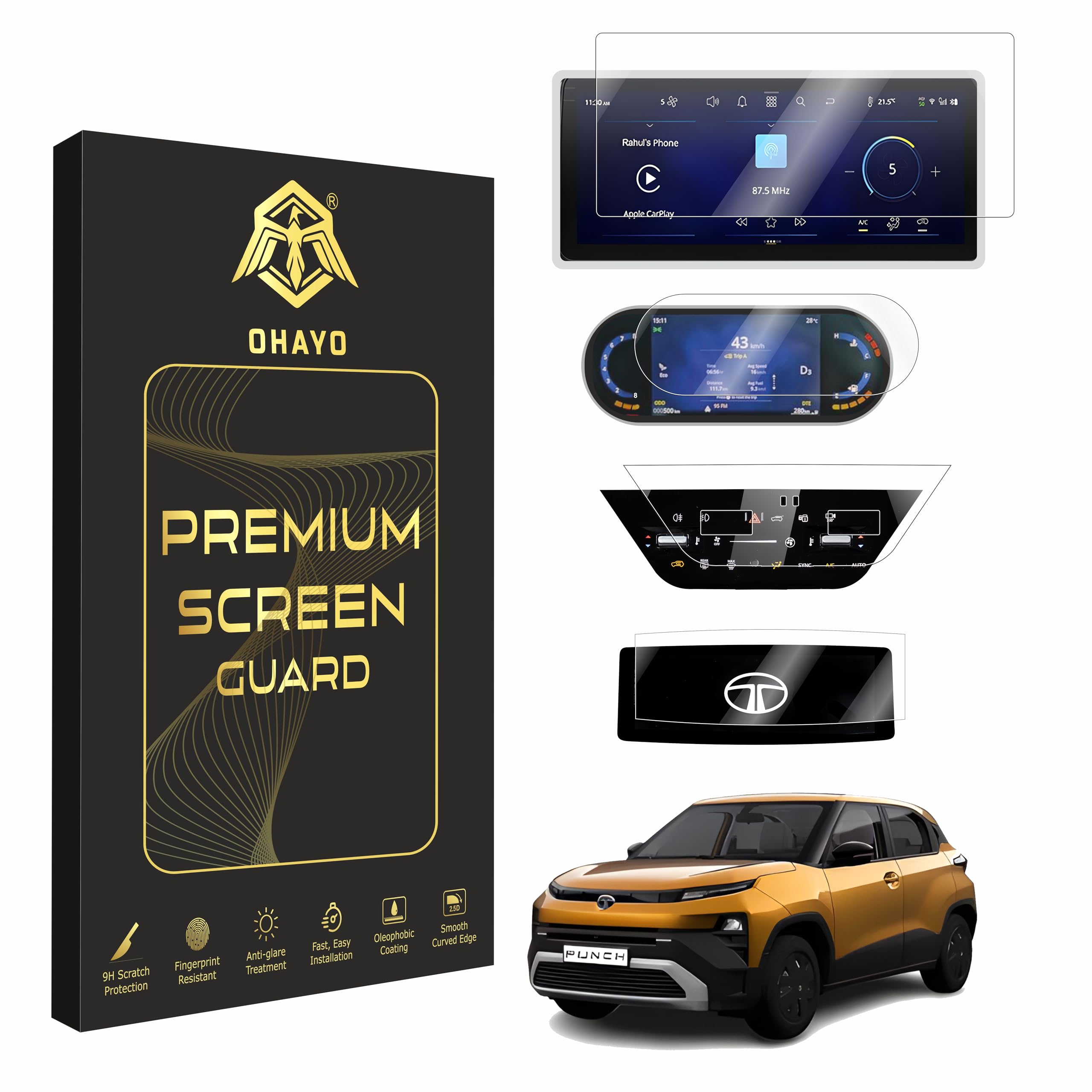 OHAYO 4 Pack 9H Hard Screen Protector for Tata Punch 2026 Facelift Accomplished+ S | 10.25 Inch Thin Bezel Infotainment Touchscreen + 7 Inch Instrument Cluster + Steering Control Panel + AC Panel Protection | Anti Scratch HD Clear Military Tough Display Guard | Not Tempered Glass-image-3