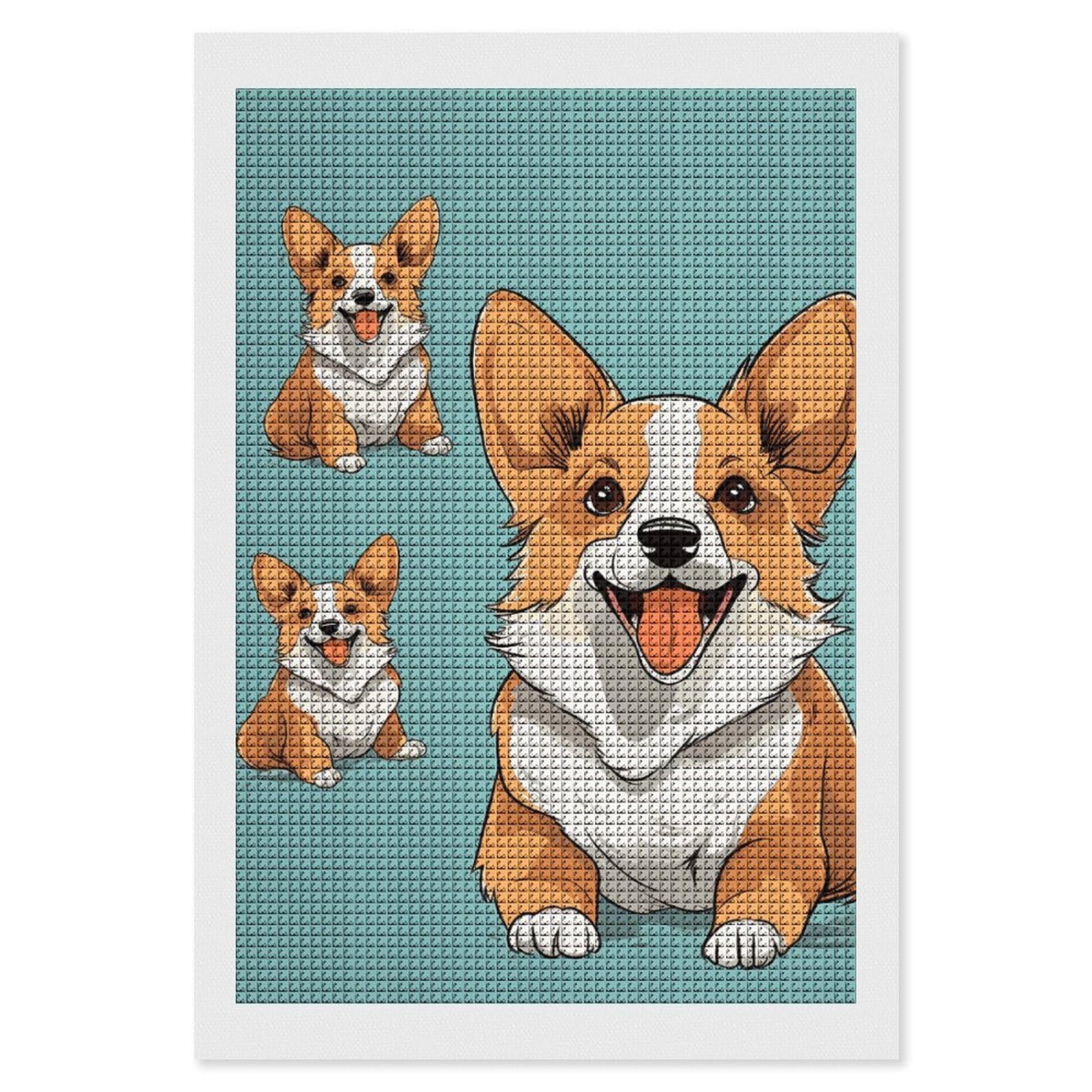 Corgi Cute Dog Diamond Art Kits for Adults, DIY 5D Diamonds Painting Kits for Beginner, Round Full Drill Diamond Dots Painting, 8"x12" Diamonds Pictures Gem Art and Crafts Wall Decor