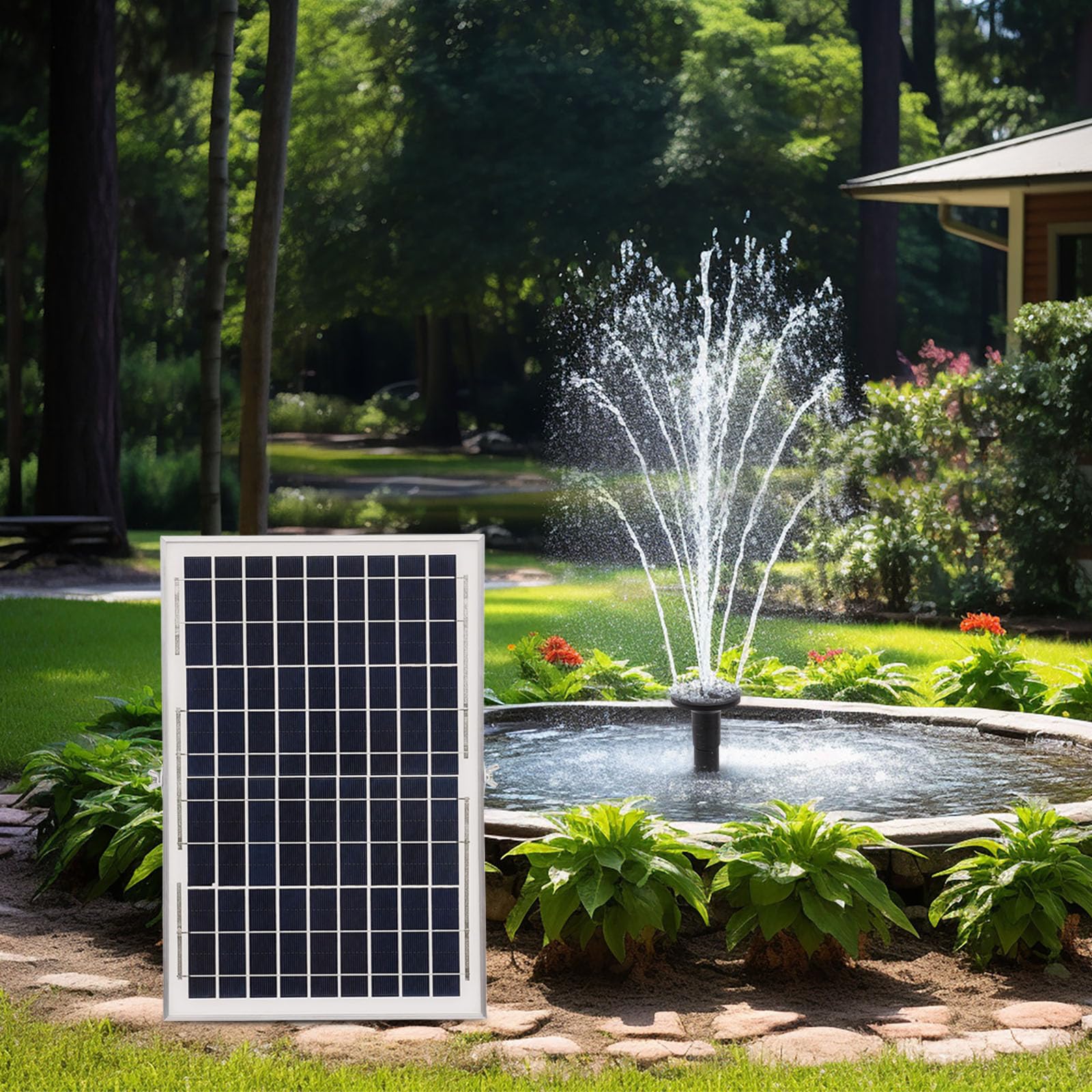 Fontana solare per laghetto 1000 l/h 17 V 10 W pompa per giardino BG100159