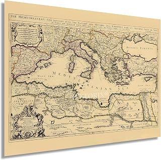 HISTORIX Vintage 1680 Mediterranean Sea Map Print - 18x24 Inch Vintage Map of the Mediterranean Wall Art - Historic Mediterranean Poster - Old Mediterranean Map Divided Into Principal Parts or Seas