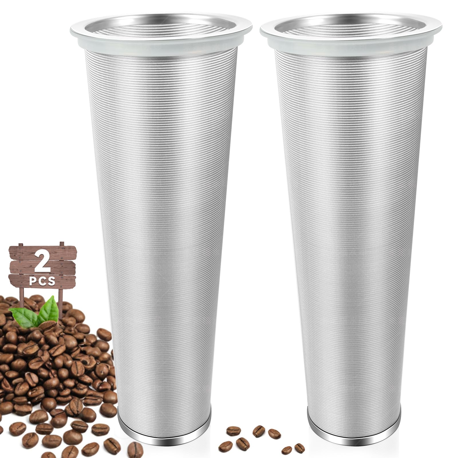 2 filtros de café frío, acero inoxidable 304 de grado alimenticio, cafetera, tetera, filtro de agua, malla ultrafina, tarro Mason de boca ancha de 64 onzas