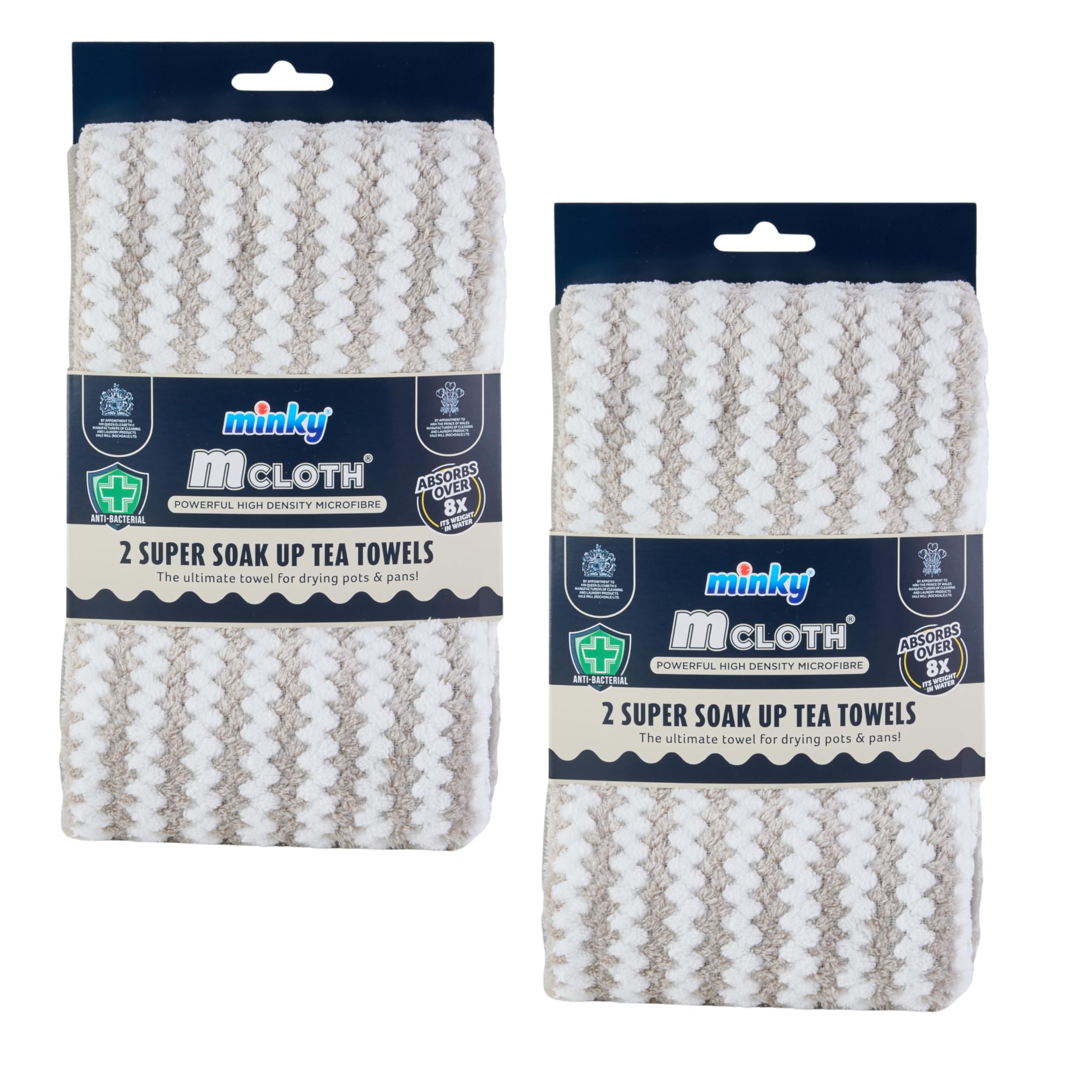 Minky Super Soak Up Tea Towels Grey Pack of 4, Ultra-Absorbent, Powerful High-Density Microfibre, Anti-Bacterial Formulation, Hanging Tag For Easy Storage, Machine Washable